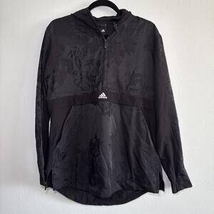 ADIDAS Womens Sz Med Black 1/2 Zip Athletics Rose Woven Shell Windbreaker Jacket